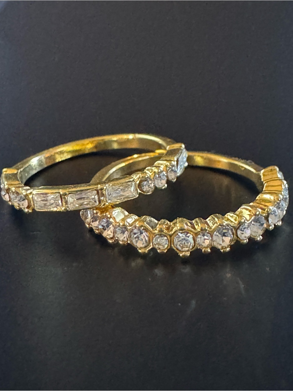 Gold Tone CZ Crystal Stacking Ring Set Size 6.5 – 2 Rings